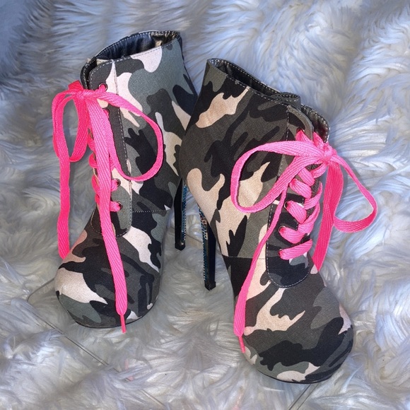 MOCHI Camo UK Rhinestone Lace Up Stiletto Platform Ankle Boots Booties 7 - Picture 4 of 16